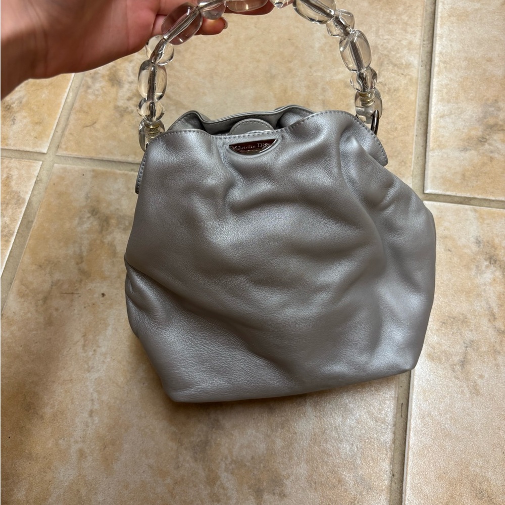 Dior Metallic Gray Shoulder Bag with Clear Handle